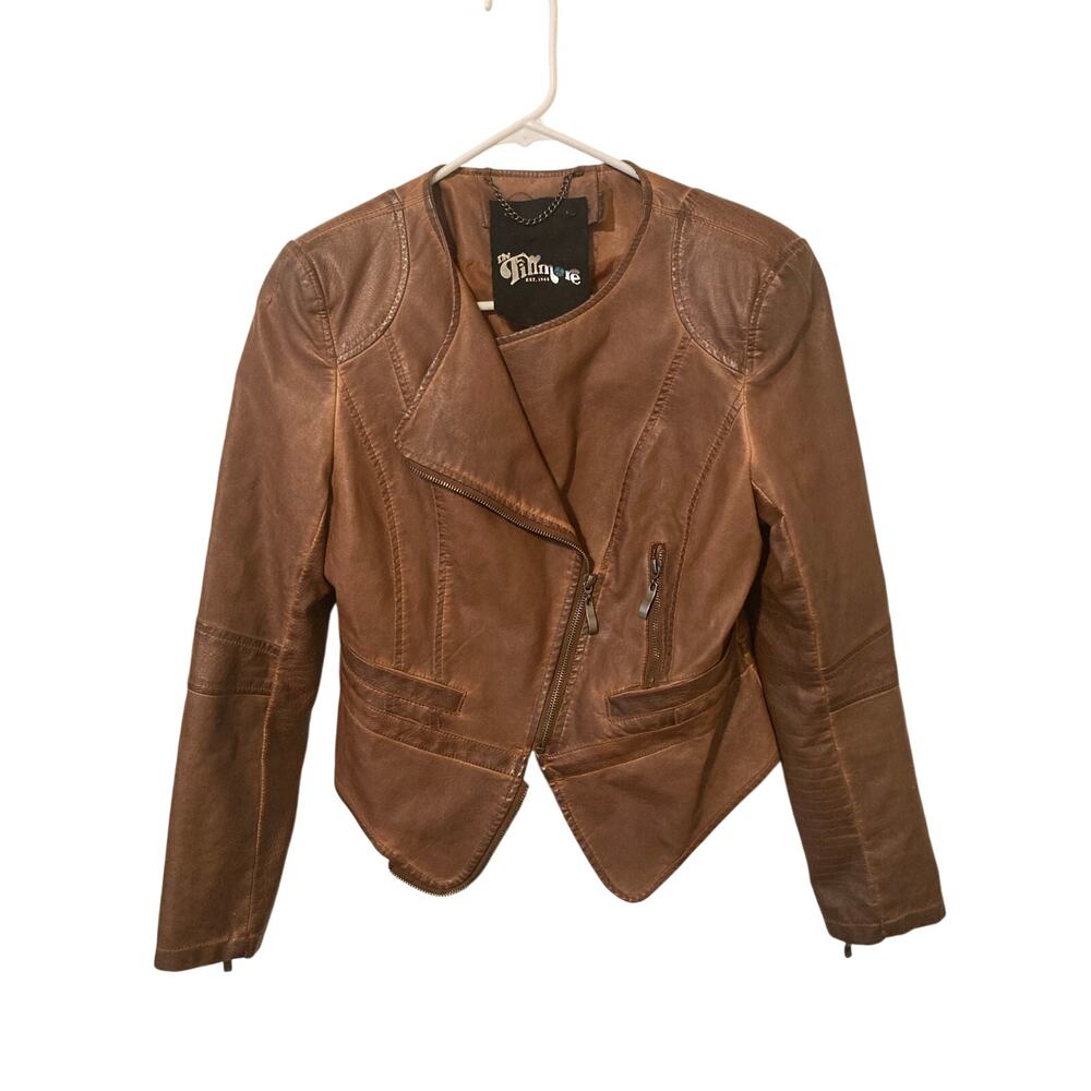 Biker Jacket The Fillmore Faux Leather Cropped  Brown, Size M